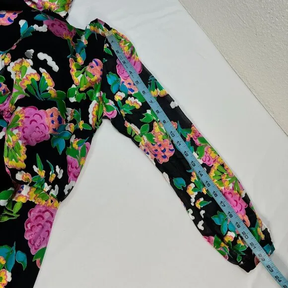 NWT Saloni Felicia Satin Mini Dress Black Multicolor Hydrangea Bold Floral 4