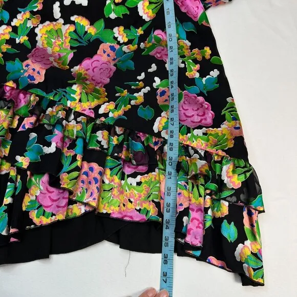 NWT Saloni Felicia Satin Mini Dress Black Multicolor Hydrangea Bold Floral 4