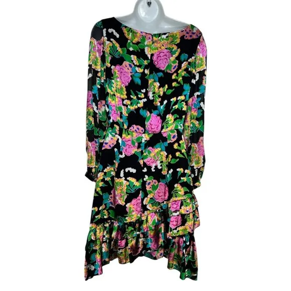 NWT Saloni Felicia Satin Mini Dress Black Multicolor Hydrangea Bold Floral 4