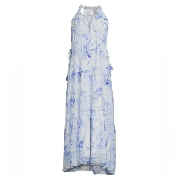 NWT Saylor Annela Tiered Ruffle Marbled Midi Dress | Blue &amp; White