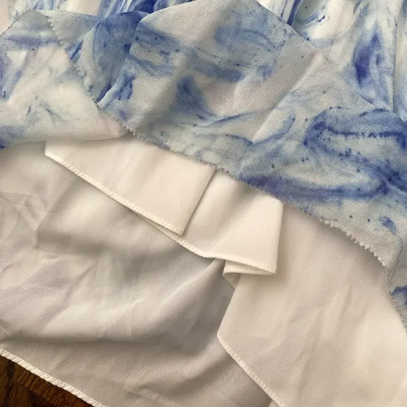NWT Saylor Annela Tiered Ruffle Marbled Midi Dress | Blue &amp; White