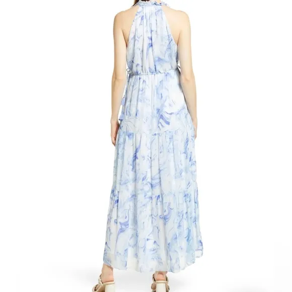 NWT Saylor Annela Tiered Ruffle Marbled Midi Dress | Blue &amp; White