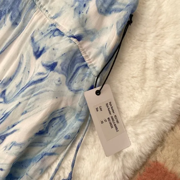 NWT Saylor Annela Tiered Ruffle Marbled Midi Dress | Blue &amp; White