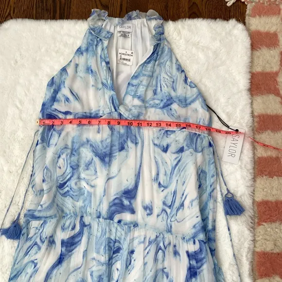 NWT Saylor Annela Tiered Ruffle Marbled Midi Dress | Blue &amp; White