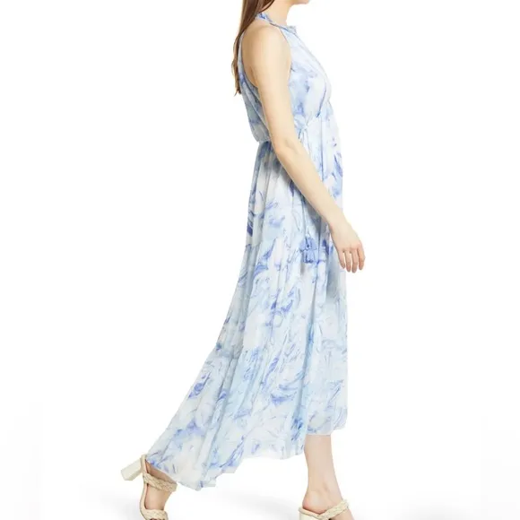 NWT Saylor Annela Tiered Ruffle Marbled Midi Dress | Blue &amp; White