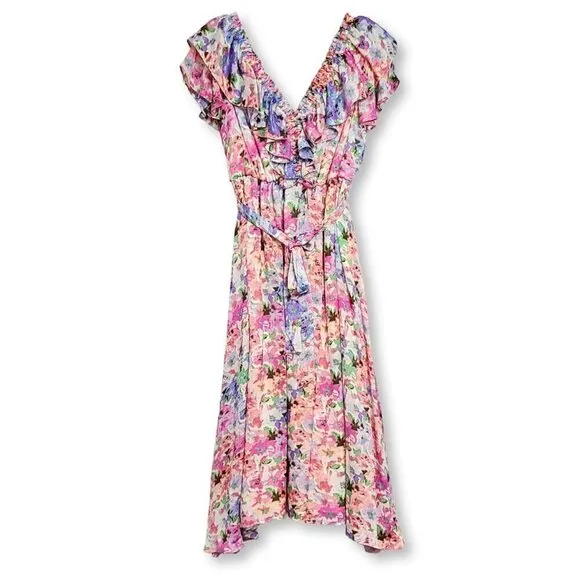 NWT Taylor V-neck Floral Print Flutter Sleeve Hi-Low Hem Maxi Dress