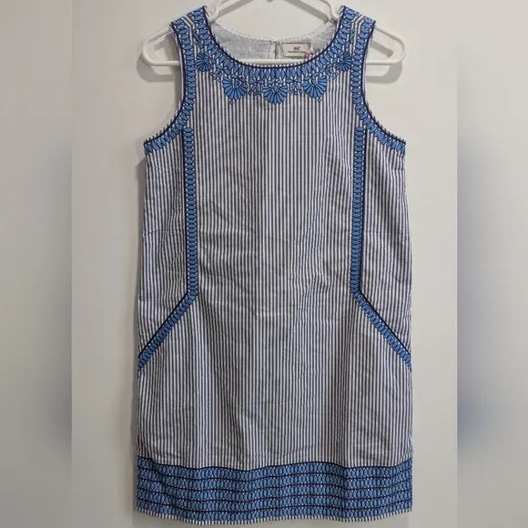 NWT Vineyard Vines Dress Embroidered Cisco Swing Dress Blue White Stripe, Sz 0