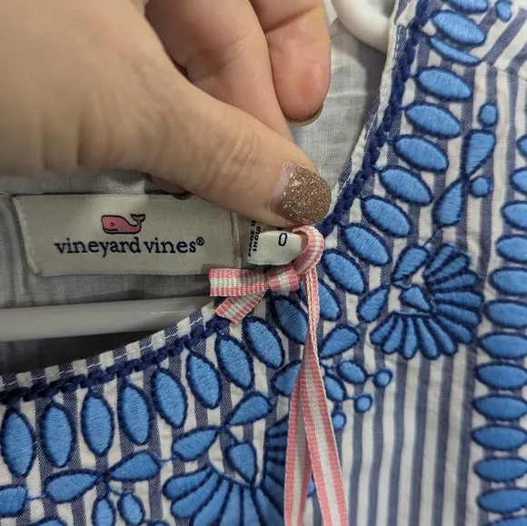NWT Vineyard Vines Dress Embroidered Cisco Swing Dress Blue White Stripe, Sz 0