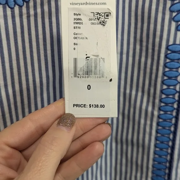 NWT Vineyard Vines Dress Embroidered Cisco Swing Dress Blue White Stripe, Sz 0