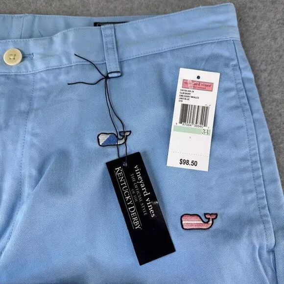 NWT Vineyard Vines x Kentucky Derby Size 34 Shorts Embroidered Whale Blue Mens