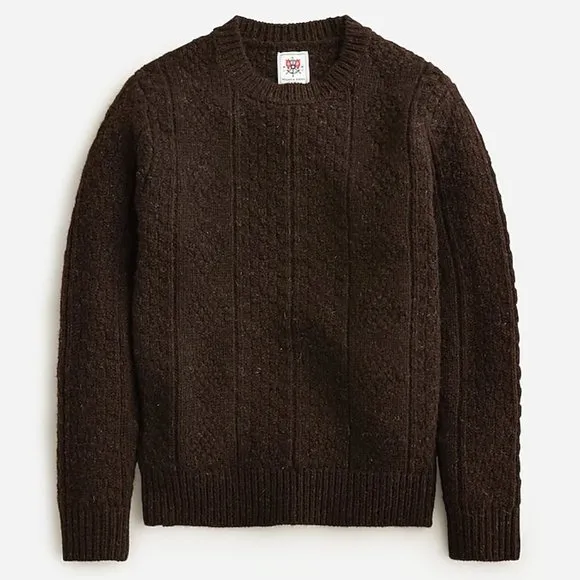 NWT Wallace &amp; Barnes by J Crew 100% Wool Guernsey Stitch Brown Fisherman Sweater
