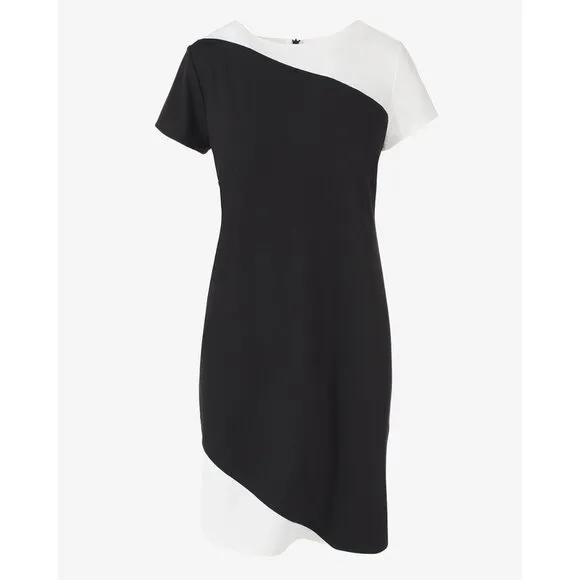 NWT Womens Size 12 Chico's Carolyn Black White Colorblock Knee-Length Dress NEW