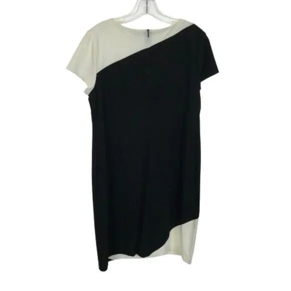 NWT Womens Size 12 Chico's Carolyn Black White Colorblock Knee-Length Dress NEW