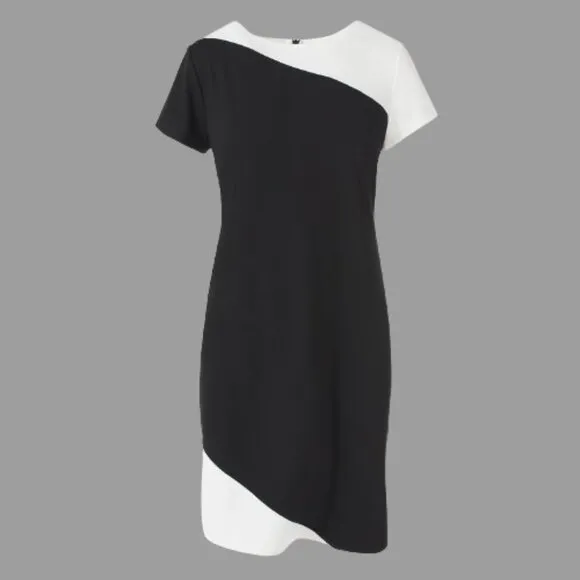 NWT Womens Size 12 Chico's Carolyn Black White Colorblock Knee-Length Dress NEW