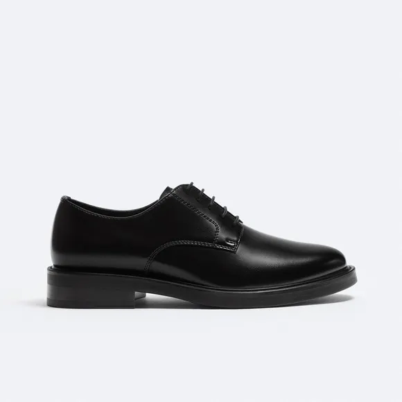 NWT. Zara Man Black Leather Derby Style Shoes. Size 12.