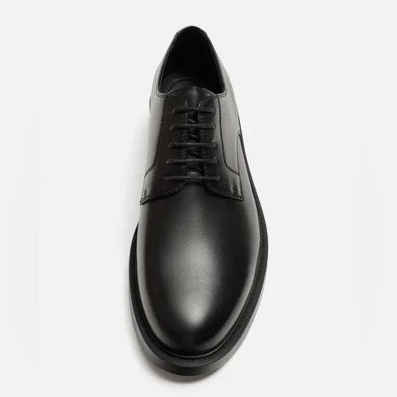 NWT. Zara Man Black Leather Derby Style Shoes. Size 12.