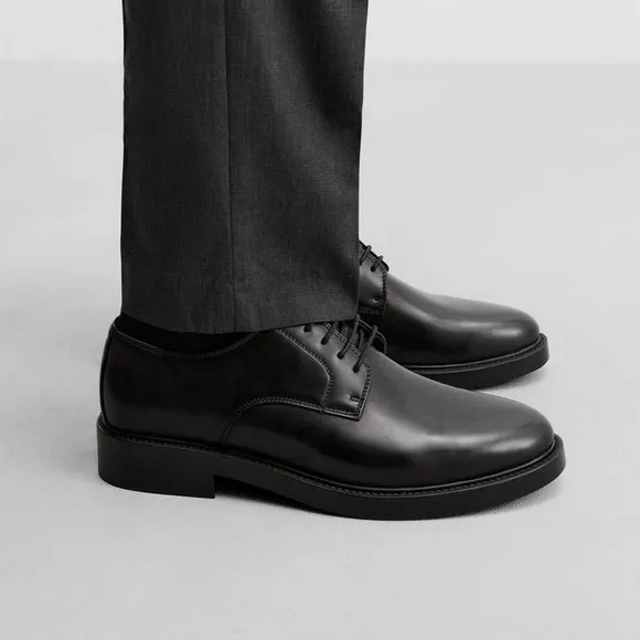 NWT. Zara Man Black Leather Derby Style Shoes. Size 12.