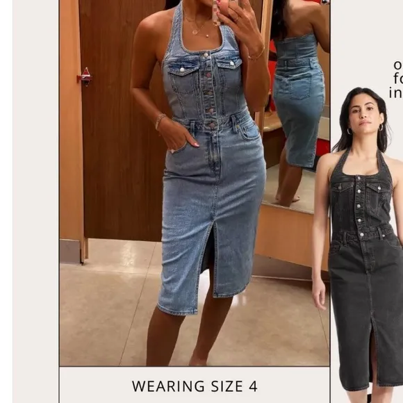 Off black wash halter top button front jean denim midi dress