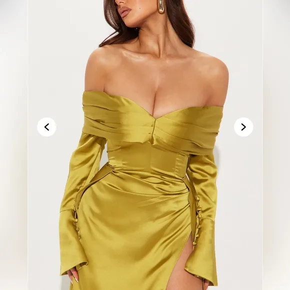 Off shoulder satin maxi dress dress long sleeve split side wedding guest dress