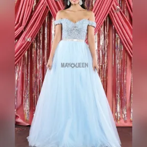 off the shoulder lace long tulle gown