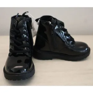 Old Navy 749932 Toddler Girl Sz 8 Black Shiny Faux-Leather Side-Zip Combat Boots