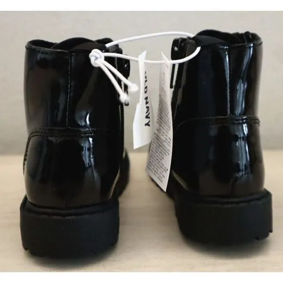 Old Navy 749932 Toddler Girl Sz 8 Black Shiny Faux-Leather Side-Zip Combat Boots