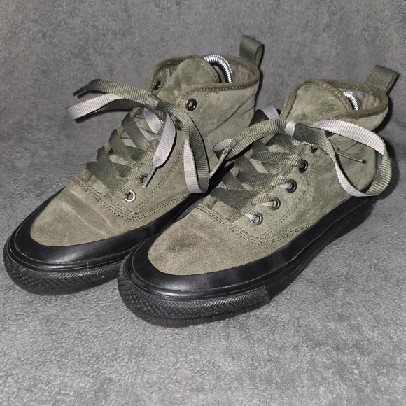 Olive and Black Lace-Up Sneakers