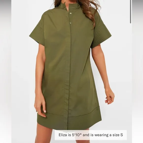 Olive Green Trapunto Stitch Sofia Shirt Dress