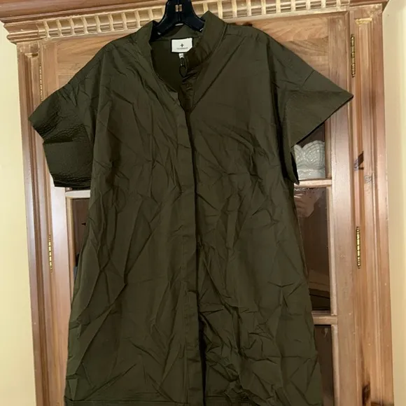 Olive Green Trapunto Stitch Sofia Shirt Dress