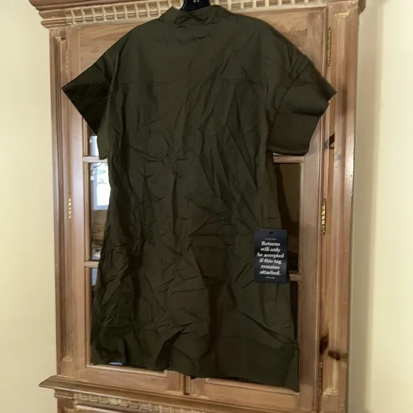 Olive Green Trapunto Stitch Sofia Shirt Dress
