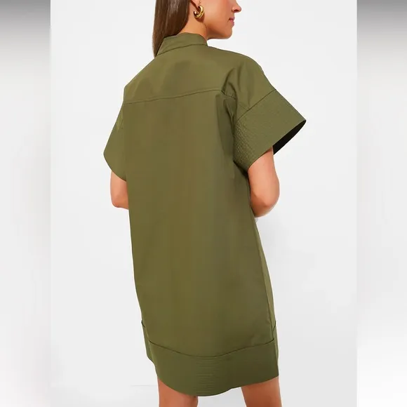 Olive Green Trapunto Stitch Sofia Shirt Dress