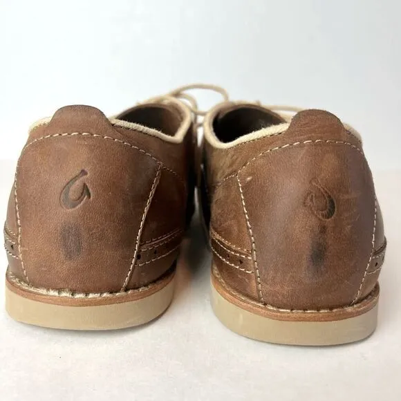 OluKai Honolulu Lace Up Men's Brown Leather Oxford Loafers Casual Shoes Sz 9.5