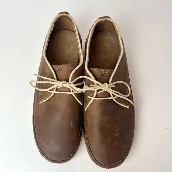 OluKai Honolulu Lace Up Men's Brown Leather Oxford Loafers Casual Shoes Sz 9.5