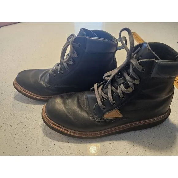 Olukai Kilakila Black Leather Combat Boots Men's Size 12 Lace Up