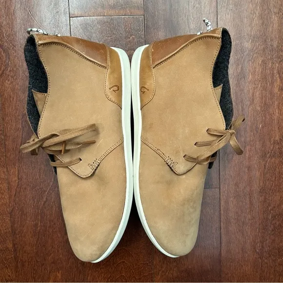 OluKai Men’s Brown Leather Lace-Up Chukka Boots, Size 14