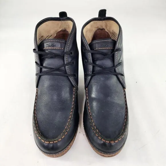 Olukai Wali Wedge Leather Ankle Boots US 7 Womens Black Moc Toe Lace-Up Booties