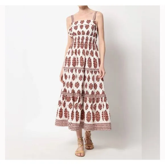 Omika Monroe Midi Dress in Adia Peach Print Size Large