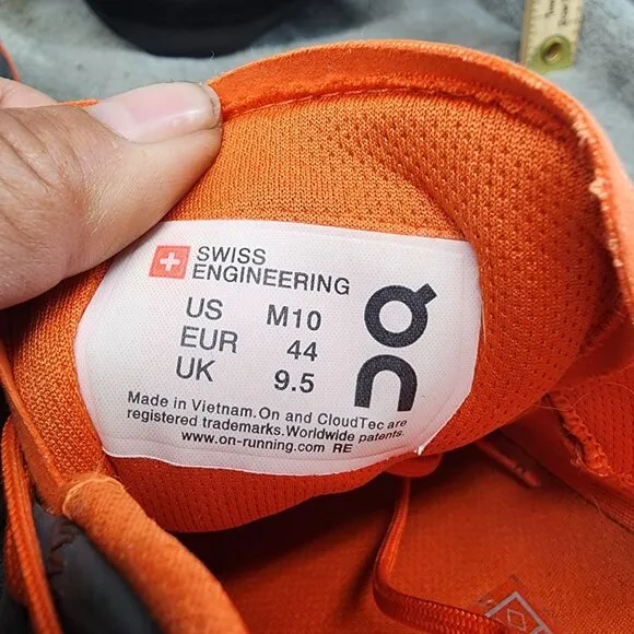 On Shoes Mens Size 10 Gray Orange Lace Up Sneakers