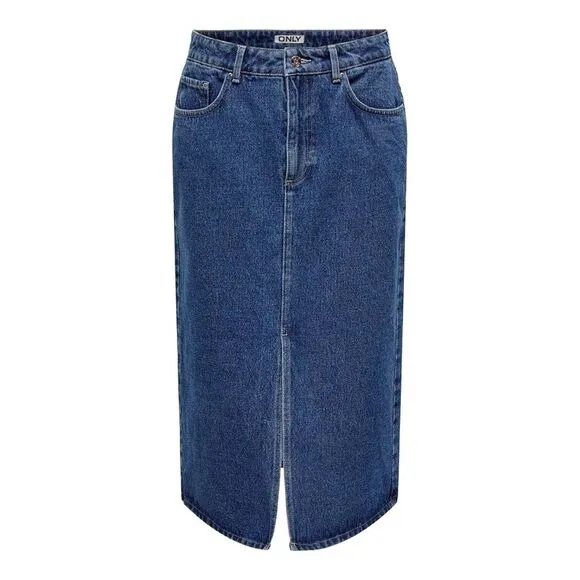 Only Blue Cotton Womens Skirt with Zip and Button