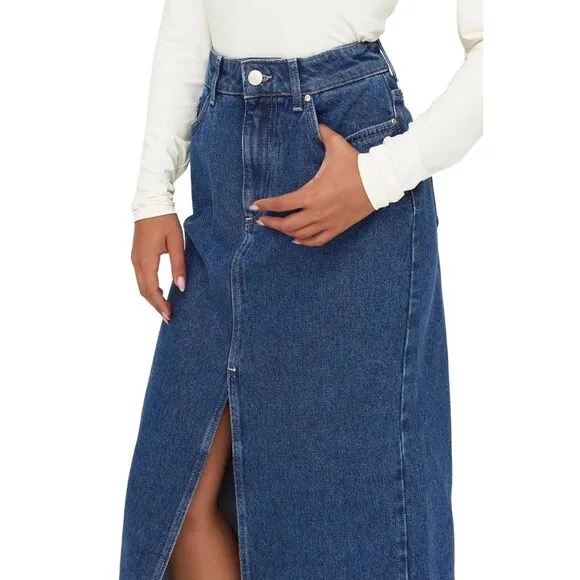 Only Blue Cotton Womens Skirt with Zip and Button