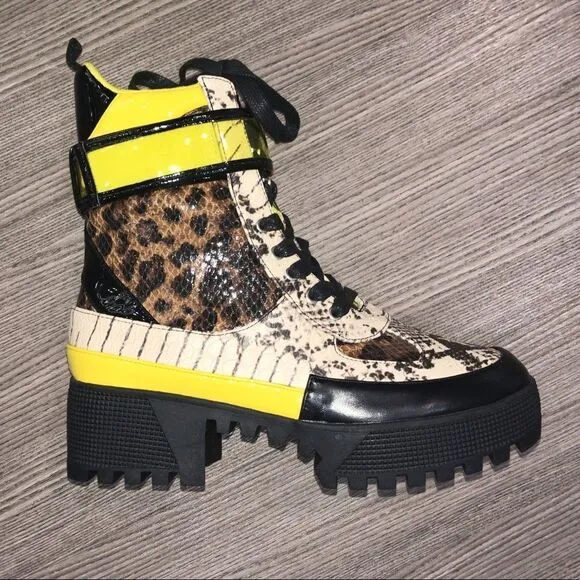 on top leopard snake combat boots