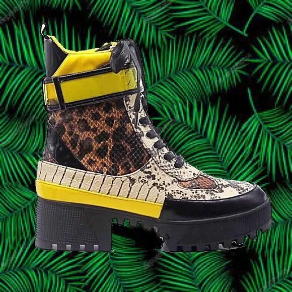 on top leopard snake combat boots
