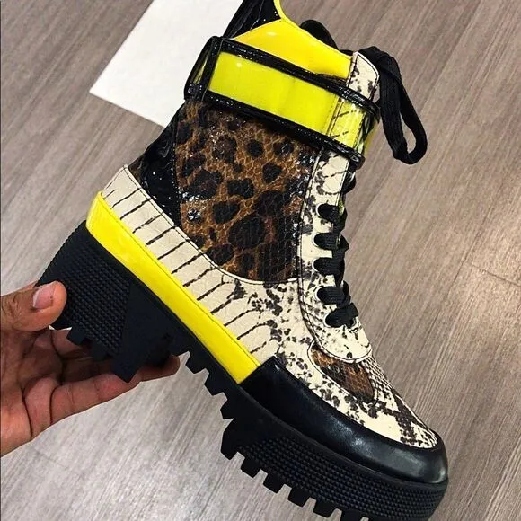 on top leopard snake combat boots