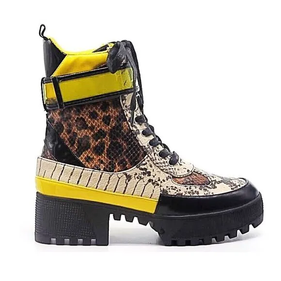 on top leopard snake combat boots