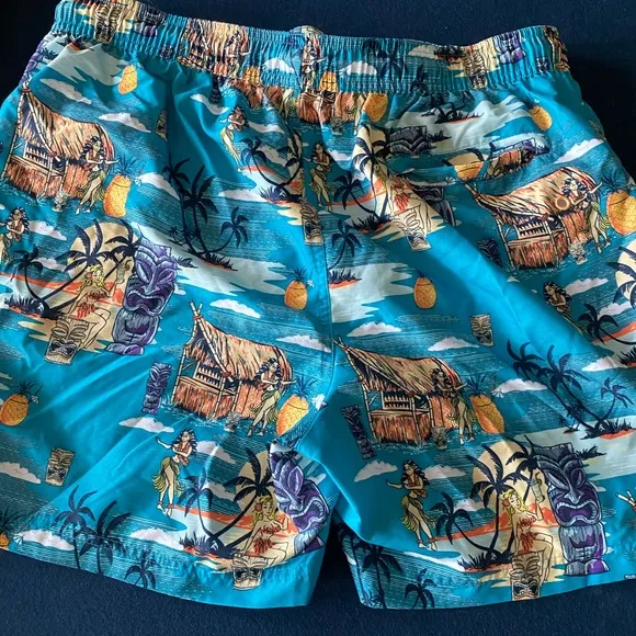 ORIGINAL PENGUIN swim trunks! FUN Hula/Hawaiian print /mesh lined/3 pockets!🌴