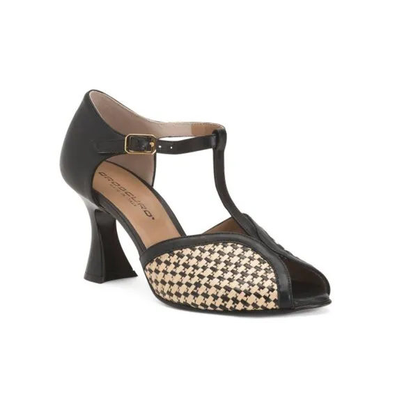 OROSCURO BLACK/BEIGE Made In Italy Leather Heeled Shoes