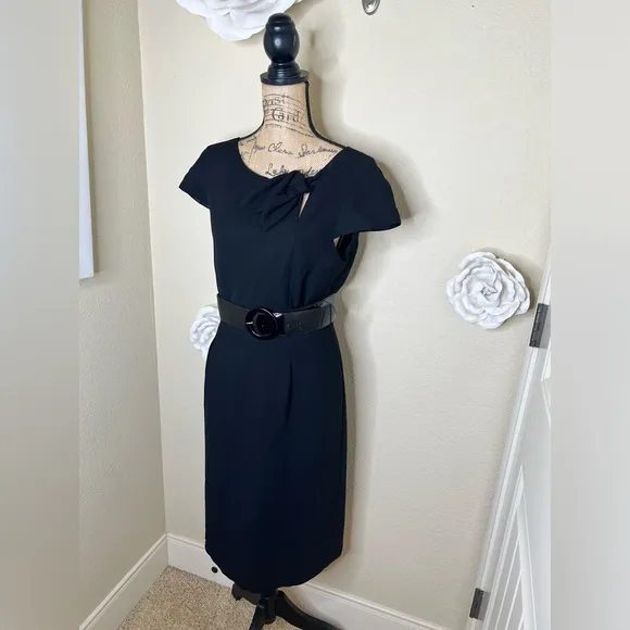 Oscar de la Renta Cap Sleeve Sheath Black Cocktail Dress Size 12