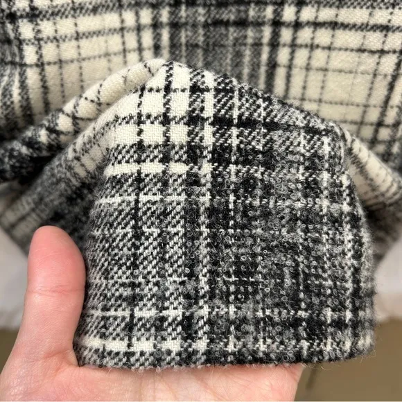 Oscar De La Renta Gray White Plaid Fleece Wool Silk Lining Cowl Neck Dress Sz 10