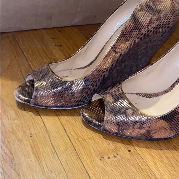 Oscar de la Renta Metallic Wedges Crocodile Print