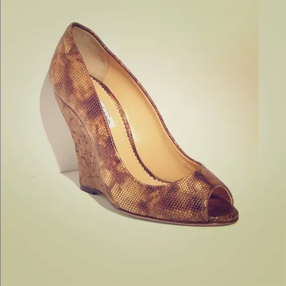 Oscar de la Renta Metallic Wedges Crocodile Print